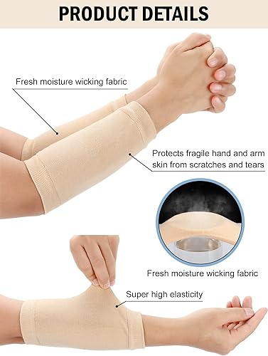 Miniatura 6 de Janmercy 9 pares de protectores de brazo de ancianos para piel fina, manga de brazo, protección contra abrasiones, protección de compresión, Desnudo