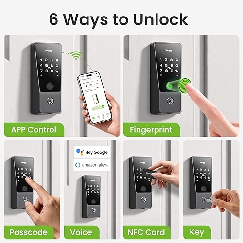 Miniatura 2 de GHome - Cerradura inteligente WiFi para puerta delantera, cerradura de puerta de entrada sin llave 6 en 1 con teclado, bloqueo inteligente de