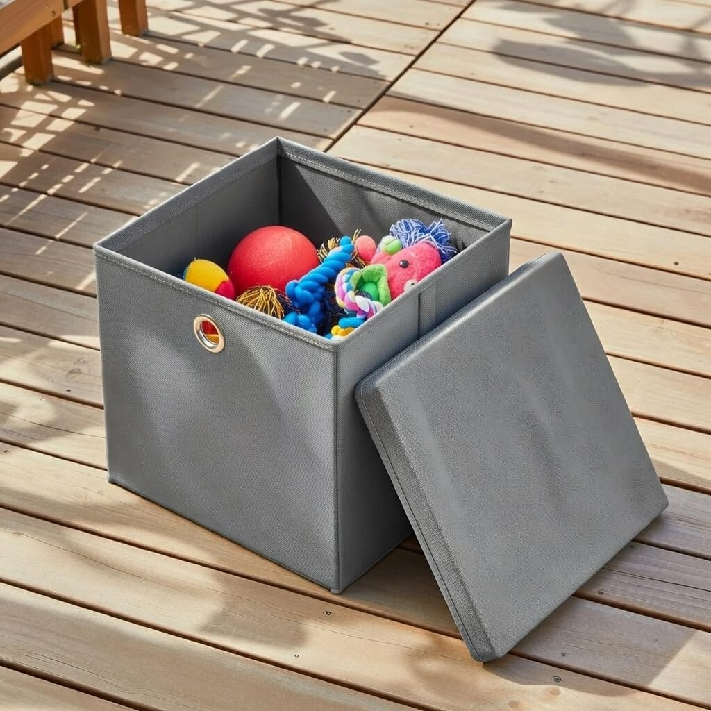 Stick&Shine 4x Aufbewahrungs Korb Hellgrau Faltbox 33 x 33 x 33 cm Regalkorb faltbar mit Deckel