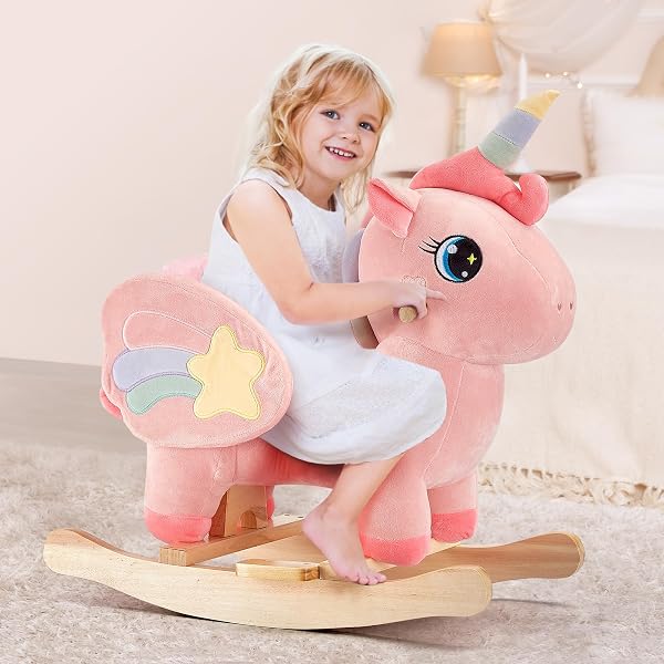 FUNLIO Cheval à Bascule Licorne pour Bébé, Cheval à Bascule Licorne Rose pour Tout-Petits de 6 Mois à 3 Ans, Animal à en Peluche, Facile à Assembler, Certifié CPC & CE - 2