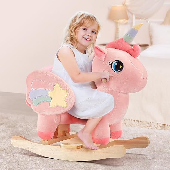 FUNLIO Unicorn Baby Rocking Horse Pink Fairy Unicorn Rocking Horse for Toddlers 6 Months to 3 Years Old Toddler Baby Rocker with Ride on Animals Easy to Assemble CPC & CE Approved