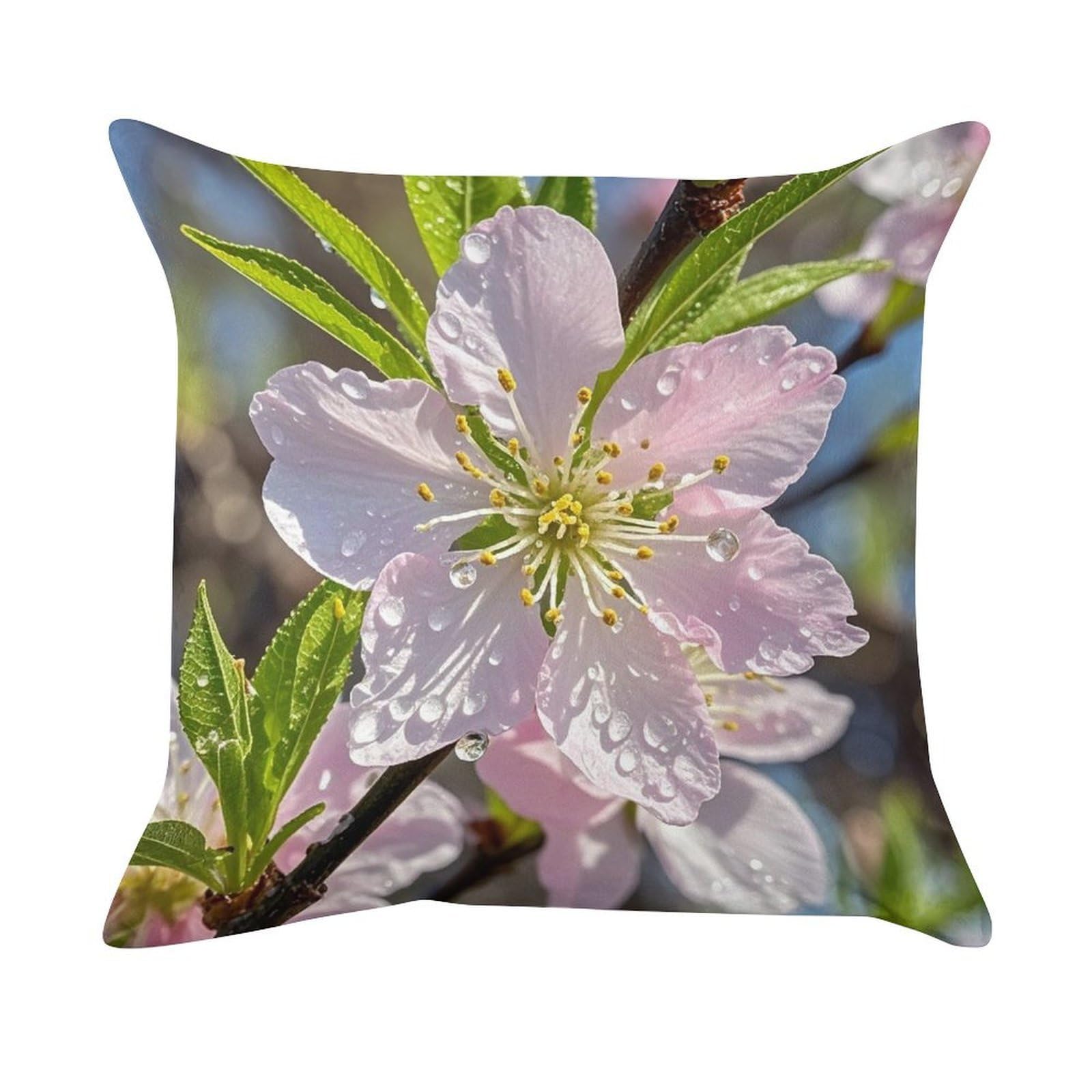 FekiLoot Peach Cherry Blossom Pillow Covers Luxury Velvet Square Pillowcases Throw Pillows Case with Invisible Zipper Decorative Velvet Cushion Covers Ultra Soft Lumbar Pillow Shells