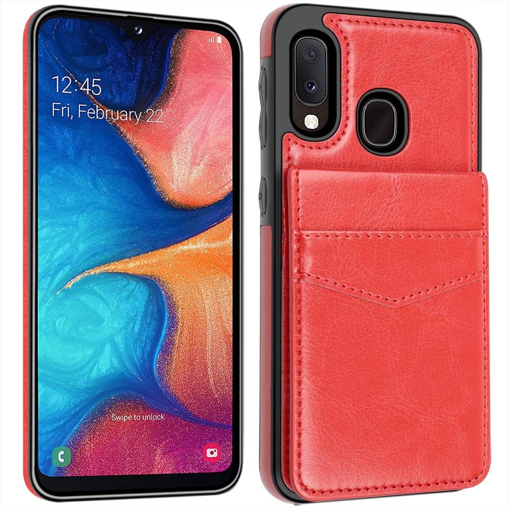 LakiBeibi Samsung Galaxy A10E Case, Dual Layer Lightweight Premium PU Leather Samsung A10E Case Wallet with Card Holders Magnetic Lock Flip Phone Case for Samsung Galaxy A10E (2020), Red