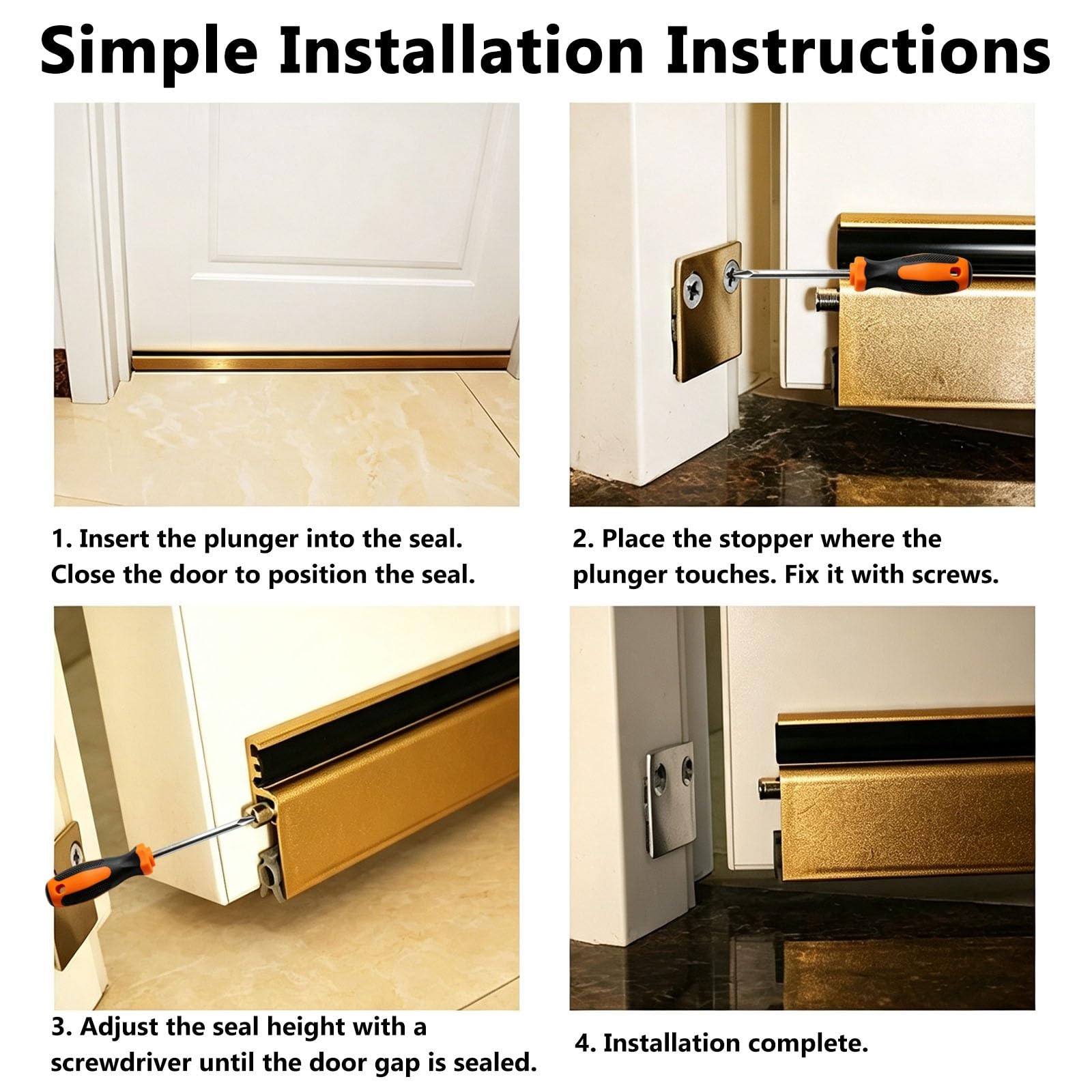 Reducción De Ruido Sello Inferior Puerta Automático, Uso Doméstico | Aluminio, 60, 70, 80, 90, 100 Cm, Montaje En Superficie, Burlete Anticaída Automático, Protección Contra Polvo Y Luz