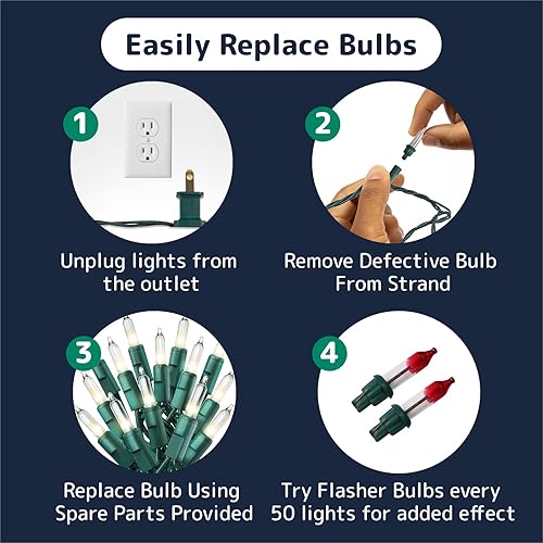 Miniatura 7 de PREXTEX Luces de Navidad (40 pies, 200 luces), luces blancas transparentes para árbol de Navidad con cable verde, tira de luces para interiores y