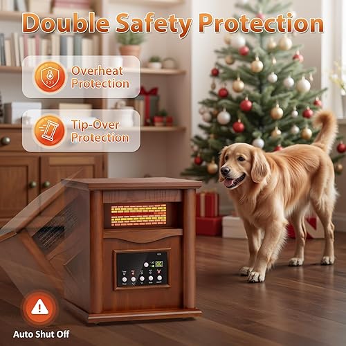 Miniatura 4 de Calentador infrarrojo de 1500 W para uso en interiores, calentador eléctrico para habitaciones grandes, termostato de 3 modos, temporizador de 12