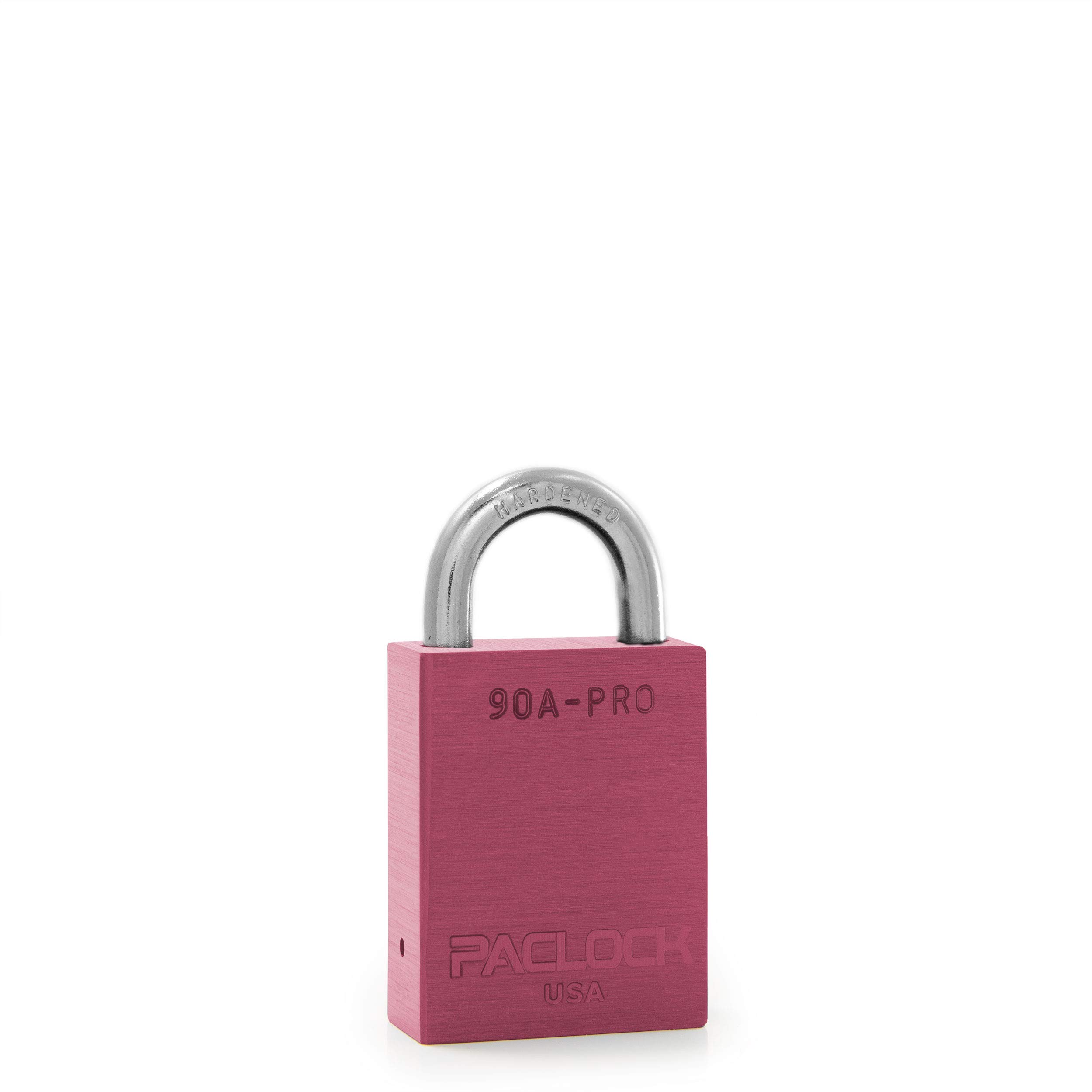 PACLOCK's 90A-PRO Padlock, 1/4" Diameter Hard. Steel Shackle, 3/4" Tall, High Performance 7-Pin Cylinder w/ 1 Key, Keyed Alike, Pink