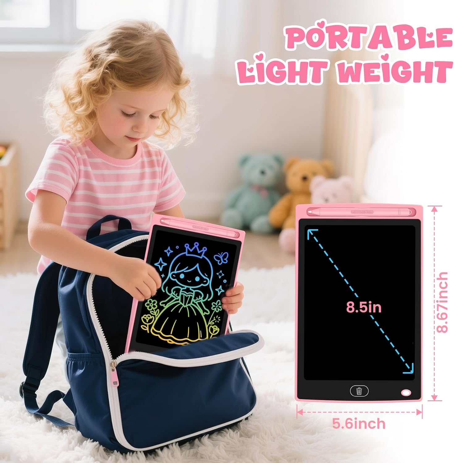 2 Pack LCD Writing Tablet for Kids, Erasable and Reusable Toddler Doodle Board in 8.5 inch, Ideal Educational Drawing Pad for Learning Toy for Ages 3-8 Gifts for Girls Boys