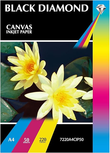 50 Sheets A4 220GSM Black Diamond Canvas Inkjet Paper, Double Sided, White Hi Res Photo Paper for exceptional Results for Fine Art Applications