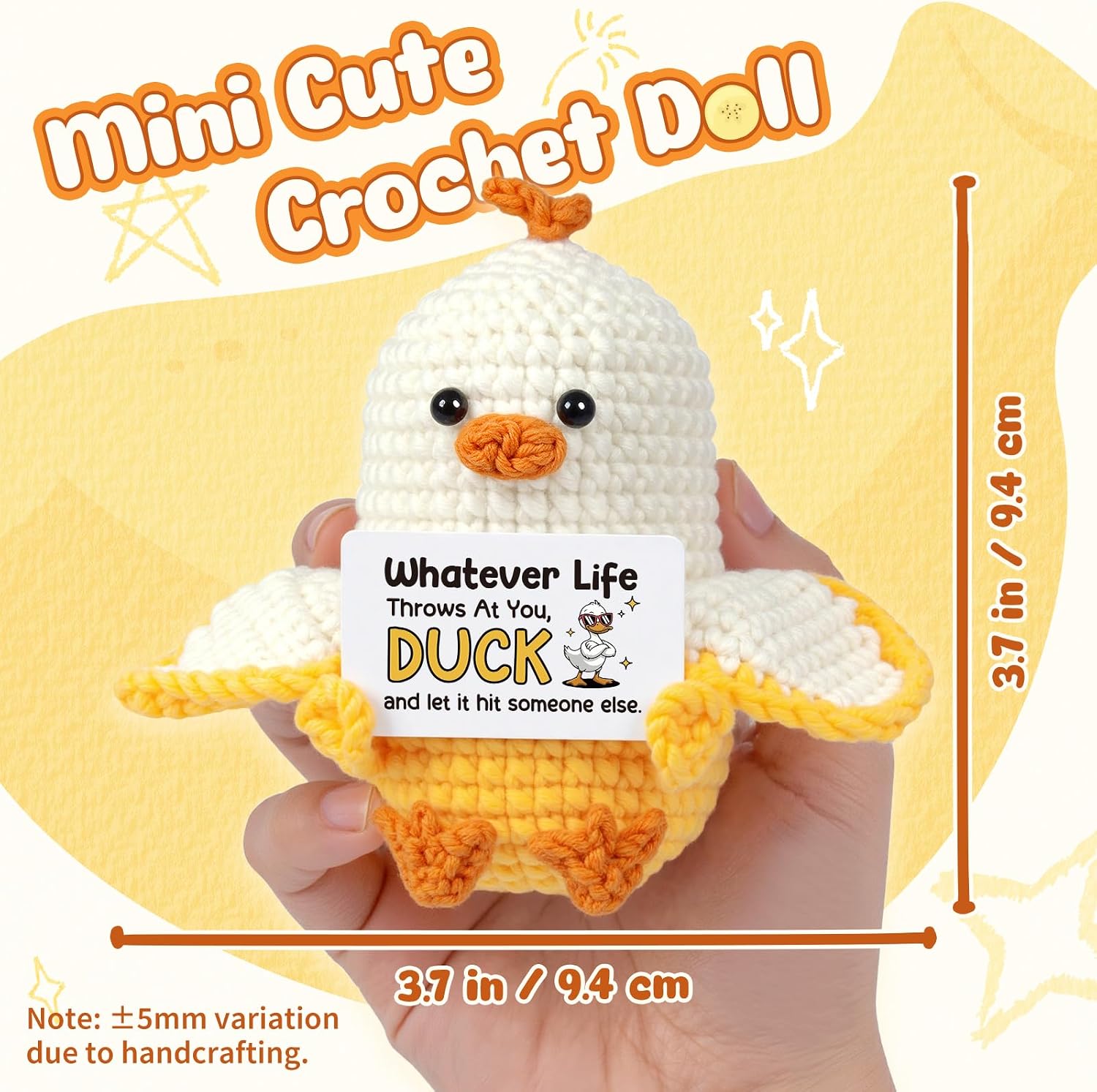 Funny Duck Gifts for Women Men- Handmade Positive Crochet Banana Duck, Farewell Goodbye Gift for Coworker, Birthday Gag Inspiration Graduation Gifts for Teens Friend Sister, White Elephant Gift
