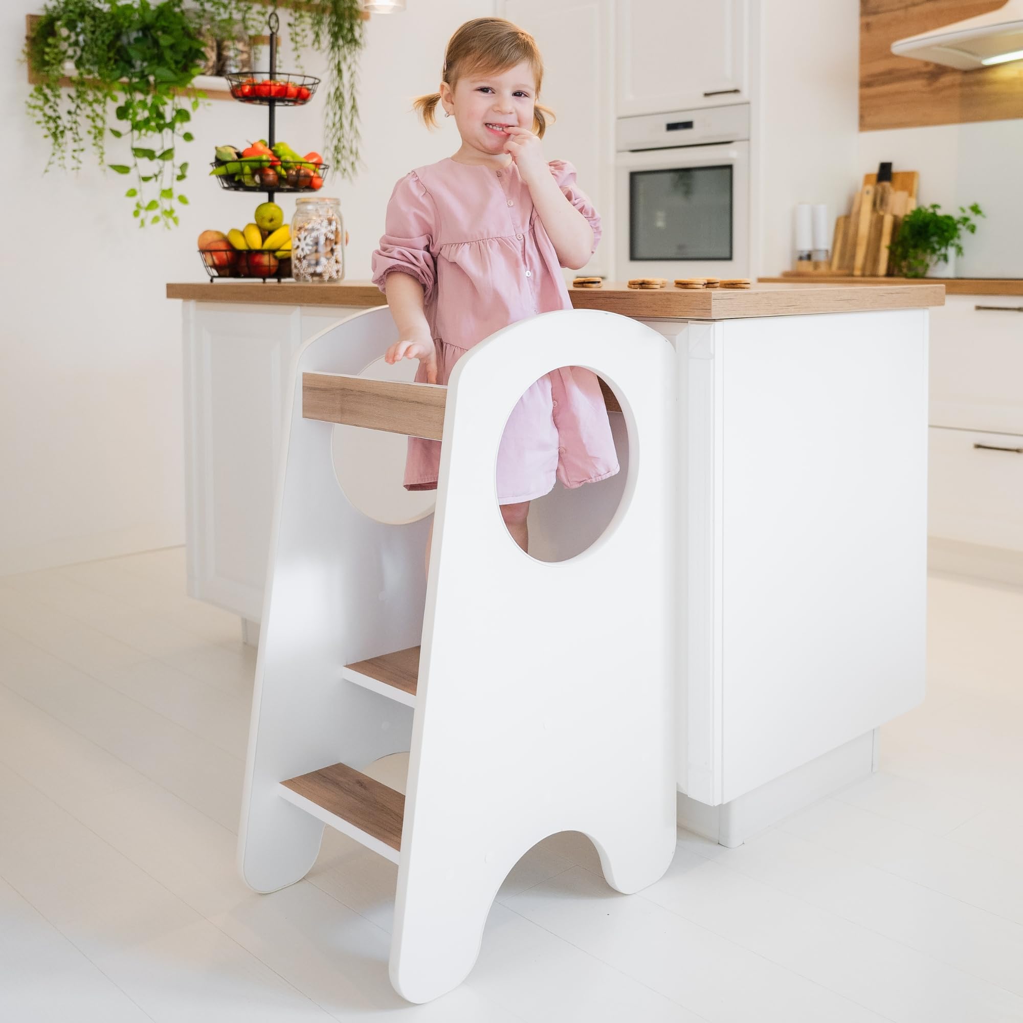 KIDIE Kinder Lernturm ab 1 Jahr, Montessori Höhenverstellbar Lernstuhl Baby, Toddler Learning Tower - Weiss