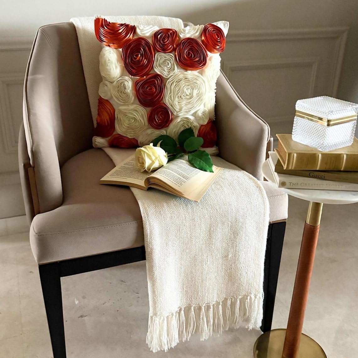 The HomeCentric Throw Pillow Cover, Decorative Rust Pillow Cover for Sofa 16x16 inch (40x40 cm) Silk Throw Pillow Covers, Nature & Floral, Ribbon Embroidery, Modern Designer Throw - Vintage Lovers