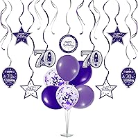 Vista 12 de Juego de decoraciones para fiesta de cumpleaños número 16, serpentinas moradas con soporte de globo de mesa morado, decoraciones de fiesta