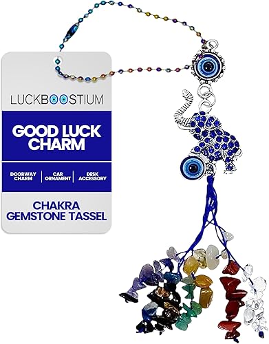 Miniatura 11 de LUCKBOOSTIUM Herradura de mal de ojo con borlas colgantes de 7 chakras y piedras preciosas – Llavero con dije de buena suerte, felicidad y Herradura