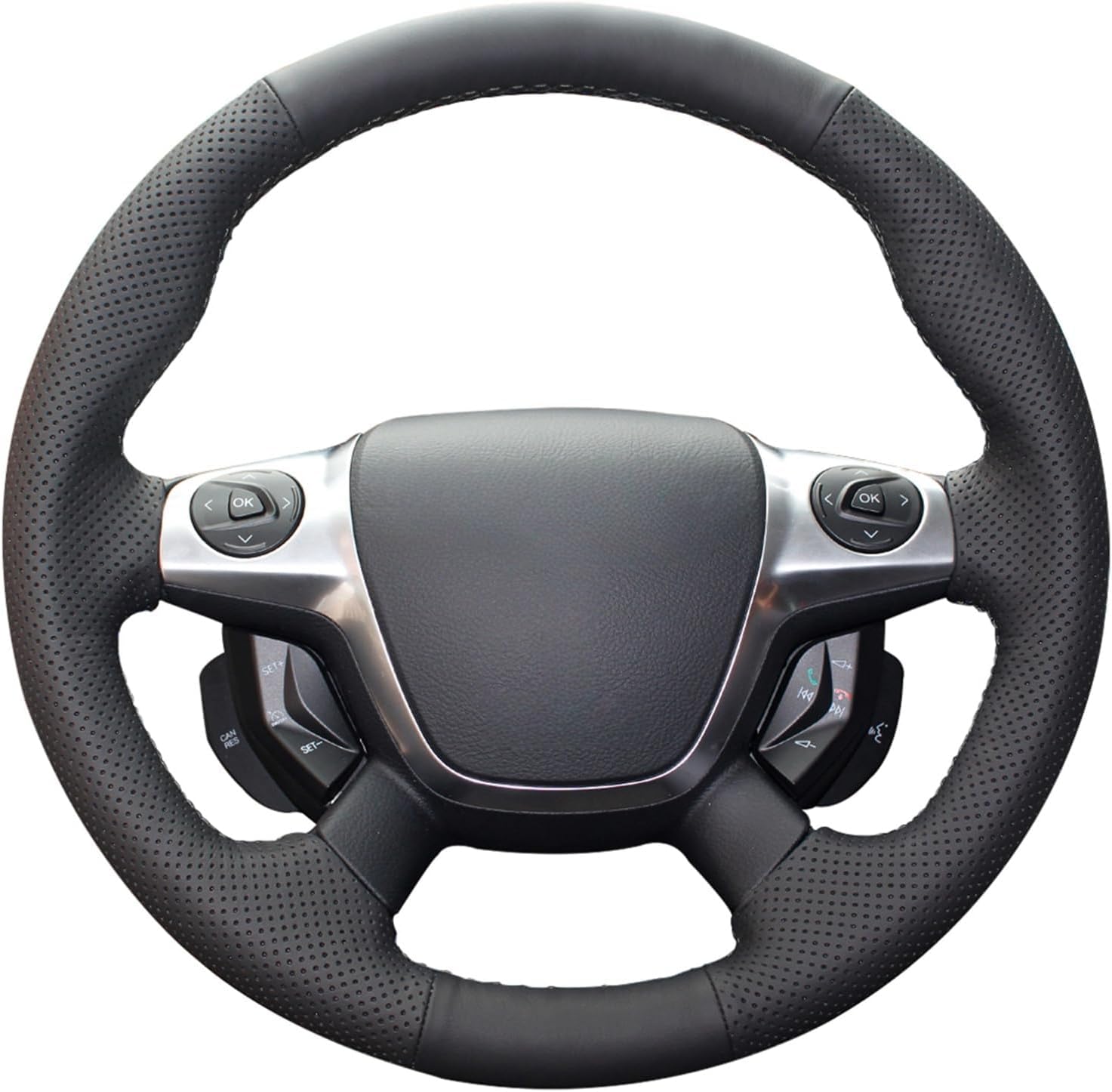MEWANT Steering Wheel Cover for Ford Focus 2012-2014 / Escape 2013-2016 / C-MAX 2013-2018 Hand-Stitched Steering Wheel Wrap