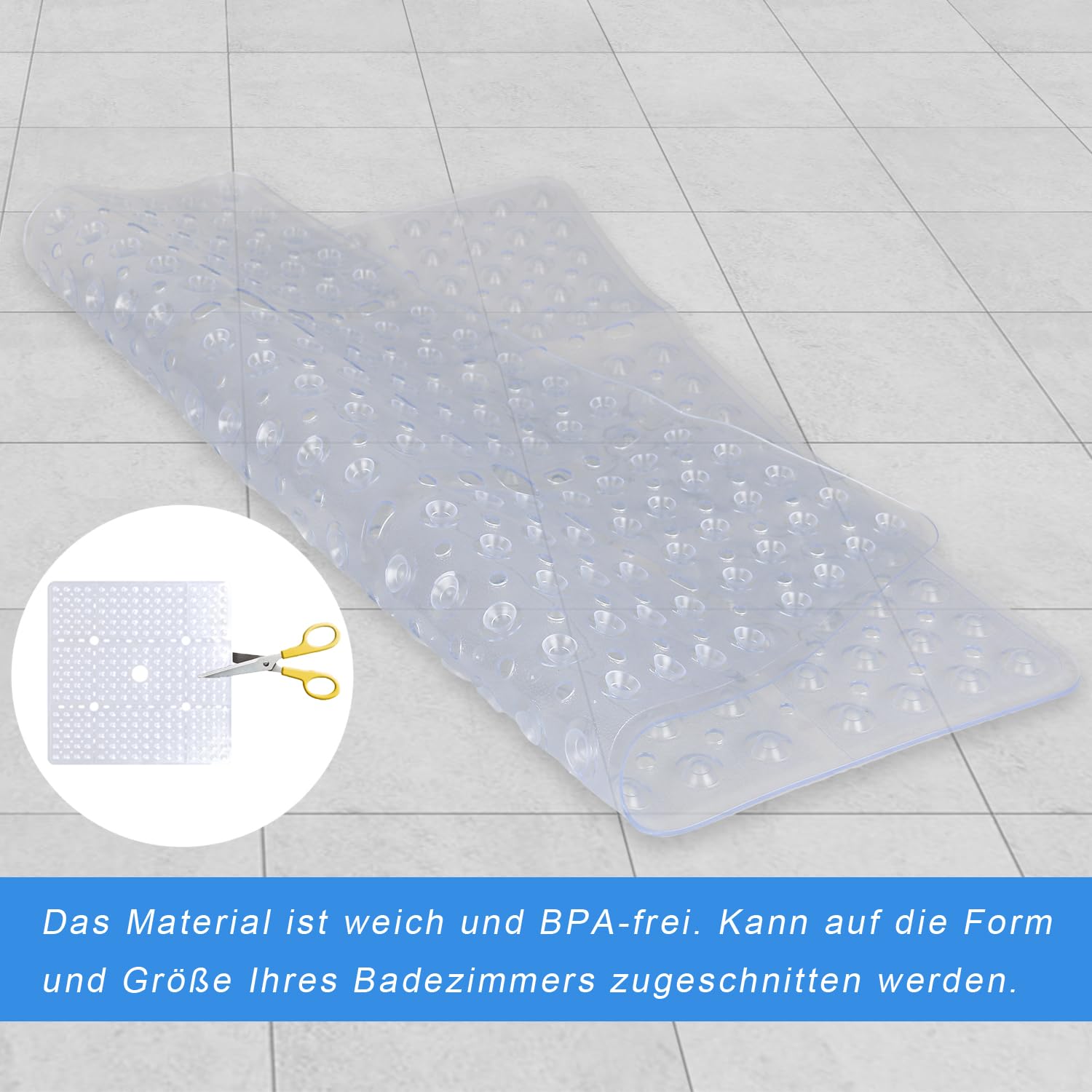 ZOKBOM Tapis de douche antidérapant 70 x 70 cm noir : tapis de douche antidérapant, confortable, grand tapis de douche, à séchage rapide, sans BPA, avec ventouses