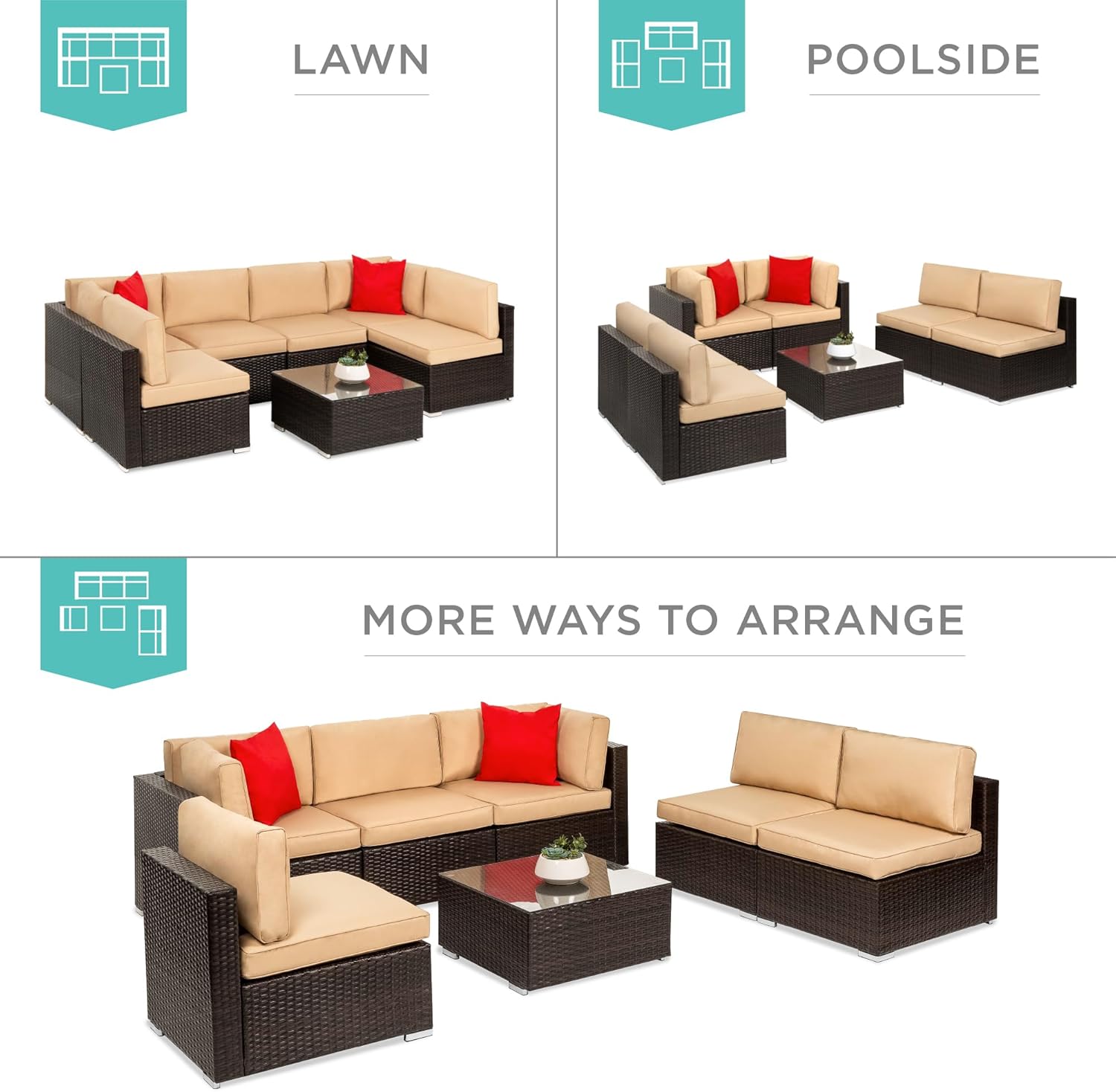 Additional arrangement options for the modular patio furniture.