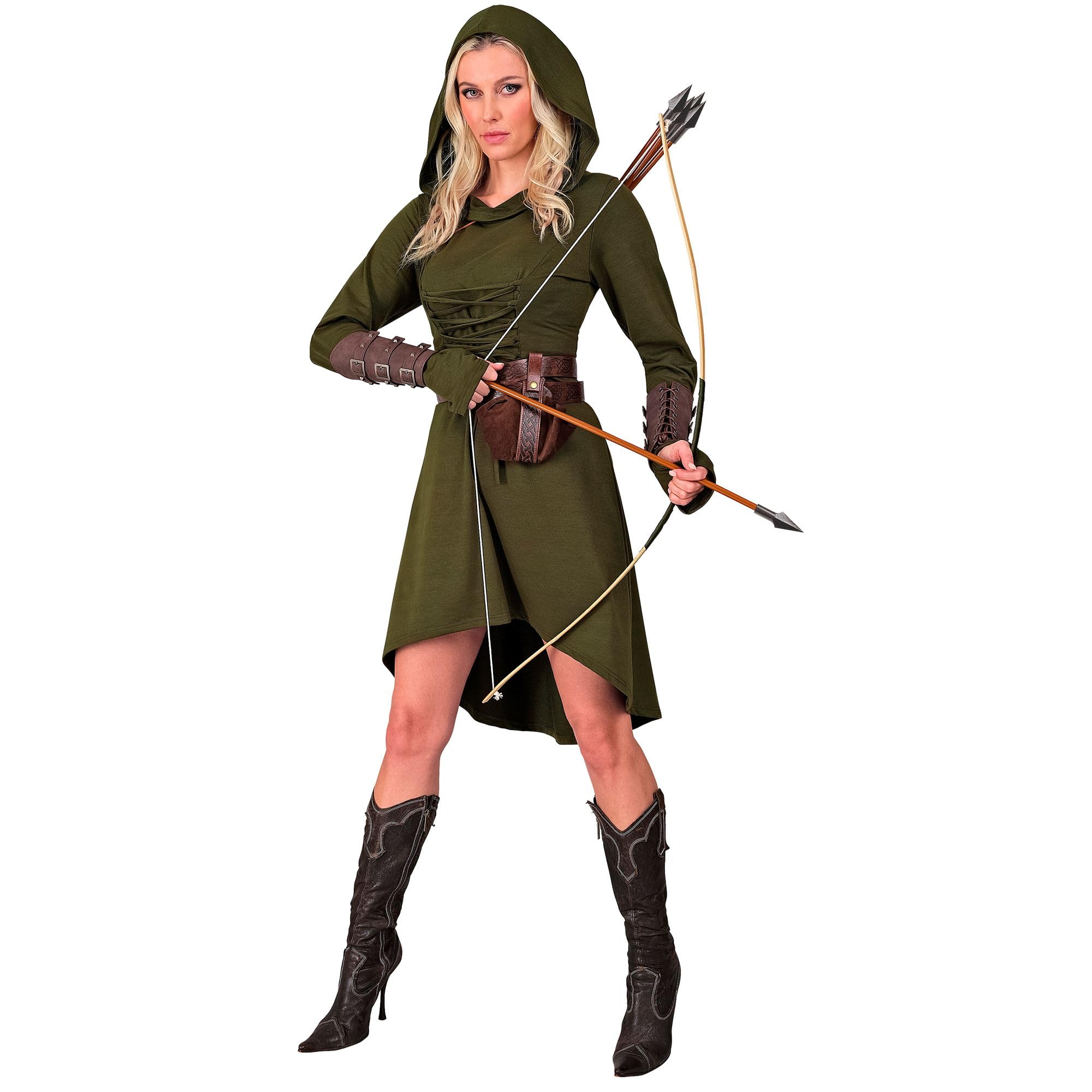 W WIDMANN MILANO Party Fashion - Medieval Gothic Dress with Hood Costume for Carnival Knight Festival, Green, XL - Image 2