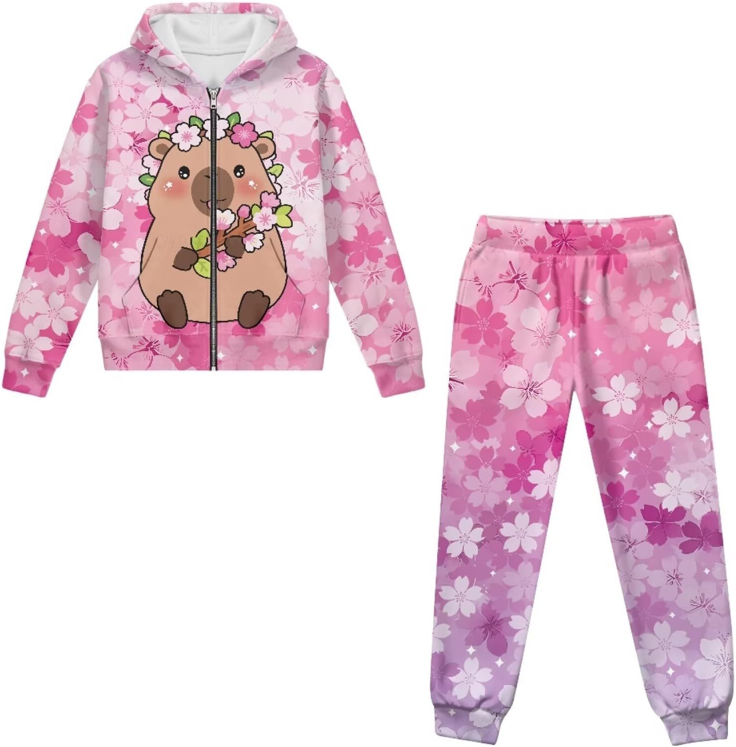 Tracksuit Girls 2 Piece Pant Sets with Pockets Zip up Sweatshirt Sweatpants