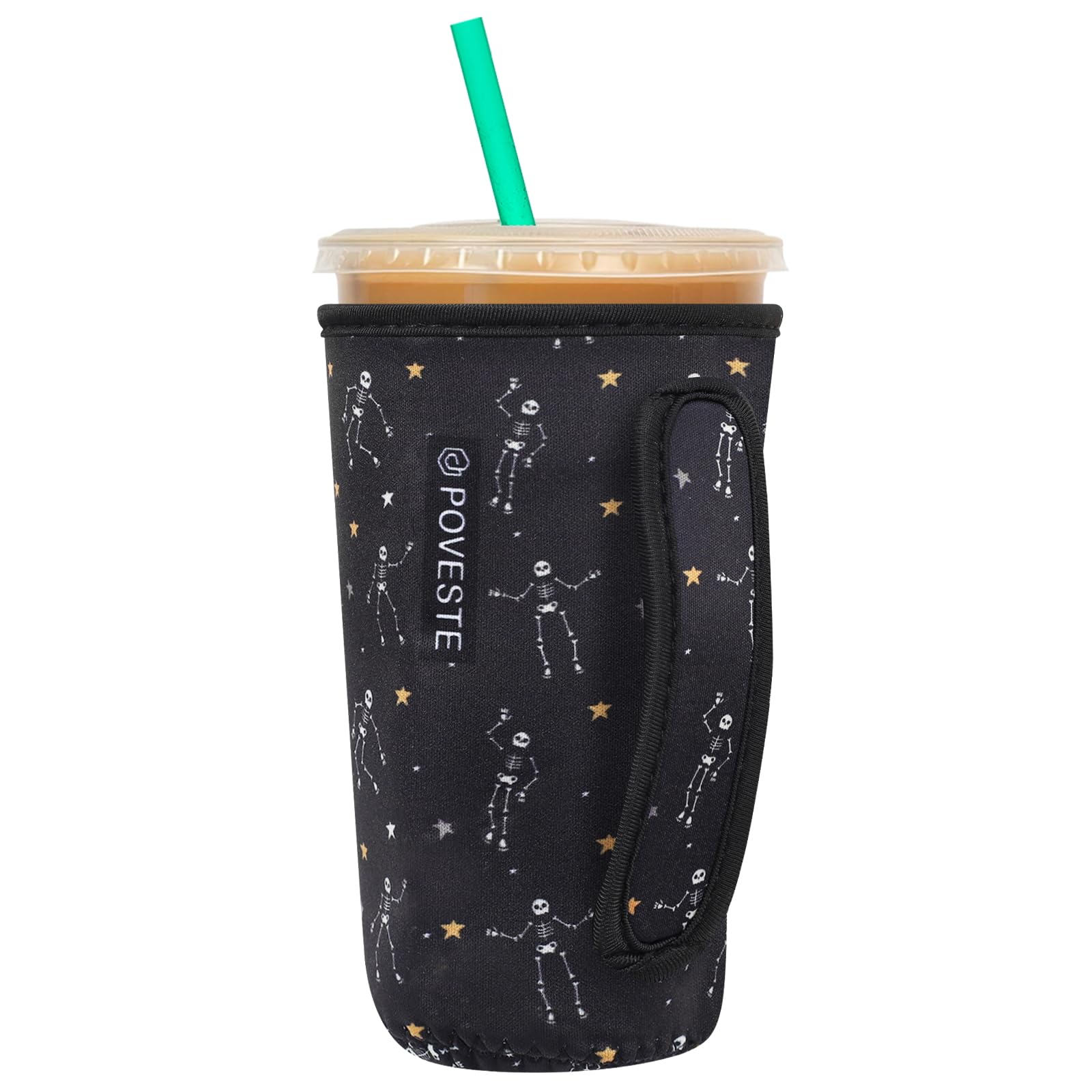 Reusable Neoprene Insulator Sleeve for Iced Coffee &amp; Cold Soda, Coffee Sleeves for Iced &amp; Hot Drinks, Cold Beverage Cooler Compatible with Starbucks, Dunkin (Dance Skull, Large: 32oz)
