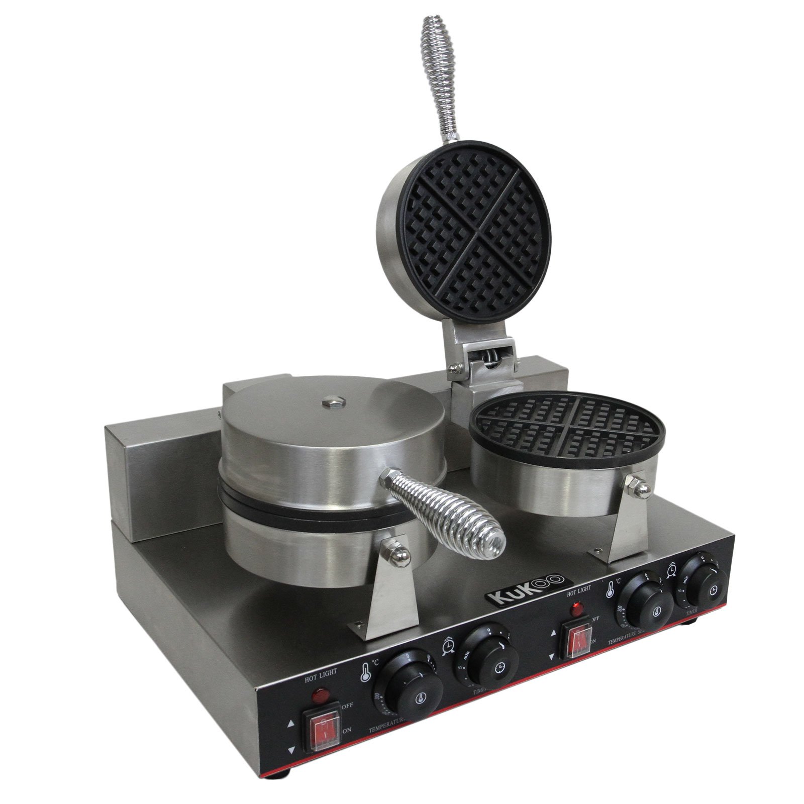 KuKoo Waflera Gofrera Doble Eléctrica 1000W de Acero Inoxidable, Aluminio y Plancha PTFE Waflera Gofres Waffle Maker Máquina de Hacer Waffles Wafflera Doble con Control Temperatura Automático
