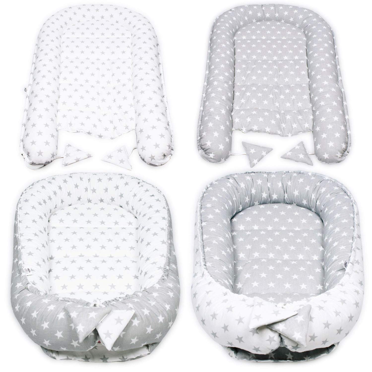 PaLulli Nido de Peluche de 2 Caras, Nido de Bebé, Cuna de Viaje, Cambiador de Cama, Capullo para Cuna de Bebé, 100% Algodón Oeko Tex (Estrellas)