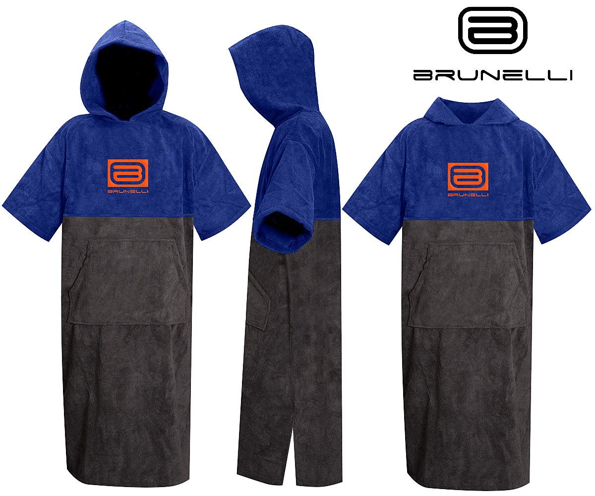Brunelli Poncho Überzieher Bademantel Handtuch Schwimmen Kite Surfen 100% Baumwolle Grey-Blue