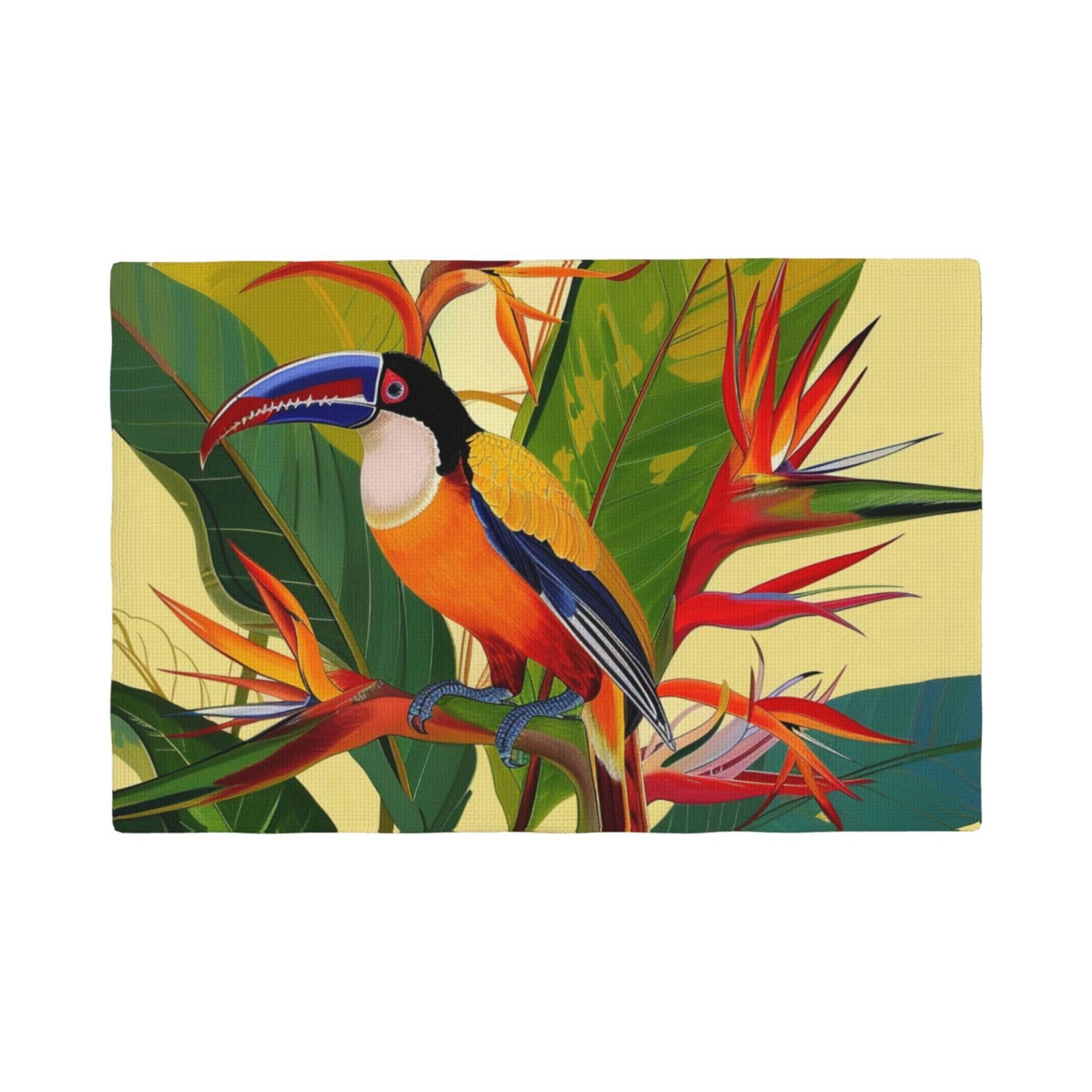 Ulkmffcf 4 Pcs Tropical Bird Of Paradise Printed Placemat Set Faux Linen Dining Placemats & Table Mats - Heat-Resistant, Non-Slip Coasters