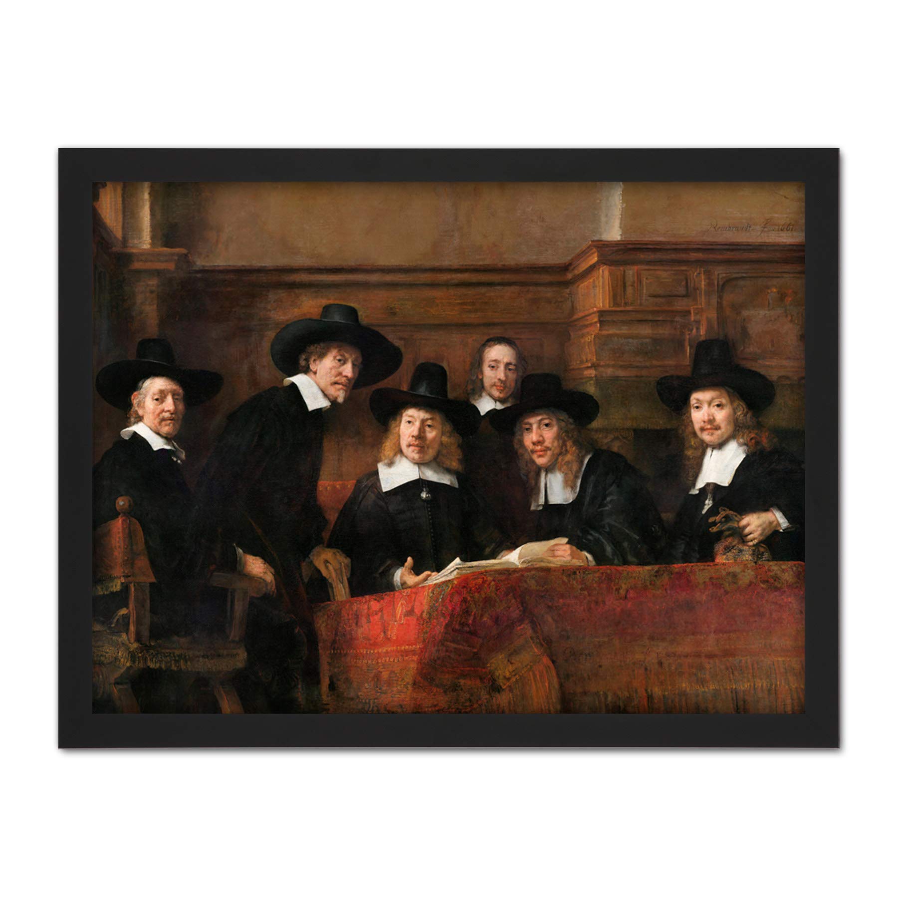Artery8 Rembrandt Syndics Of The Drapers' Guild Portrait Artwork Framed Wall Art Print 18X24 Inch