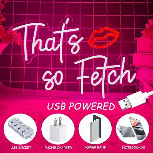Miniatura 5 de Letrero de neón con texto en inglés That's so Fetch para decoración de pared, decoración de habitación de labios rojos grandes, luz de neón LED,