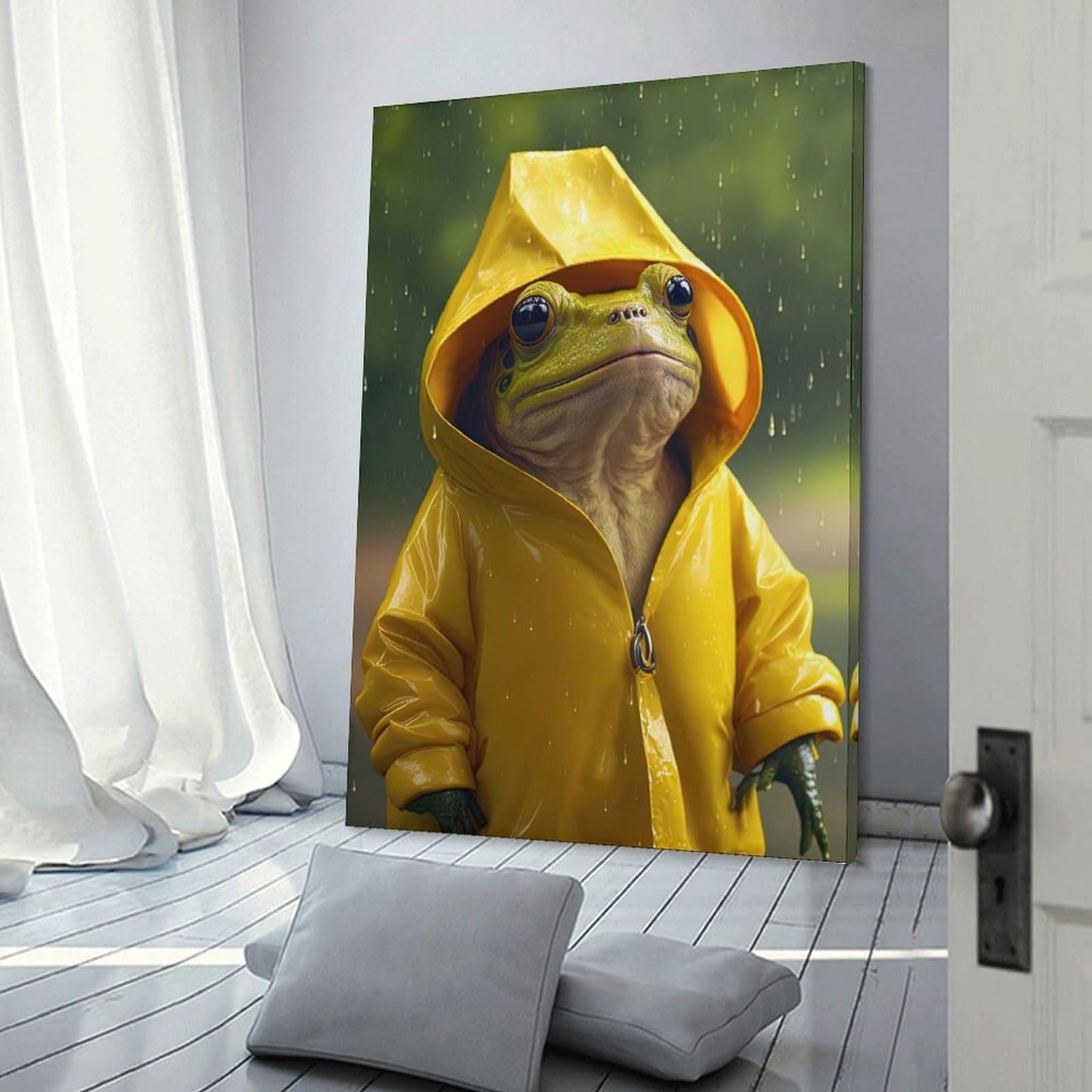Junmoney Sad Frog Canvas Wall Picture, 20x30inch(50x75cm), for Study, Office Or Apartment Decor, A Wall Art Gift for Fresh Interiors