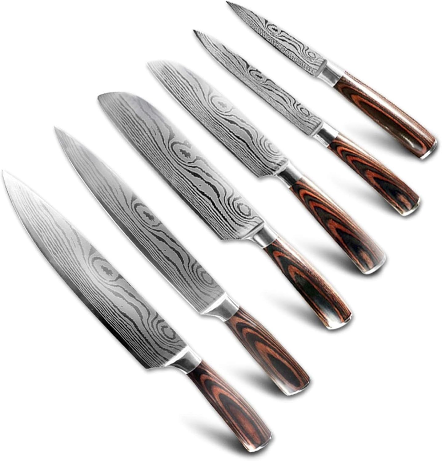 Set Cuchillos Cocina 10 Piezas Acero Inoxidable Patrón Damasco