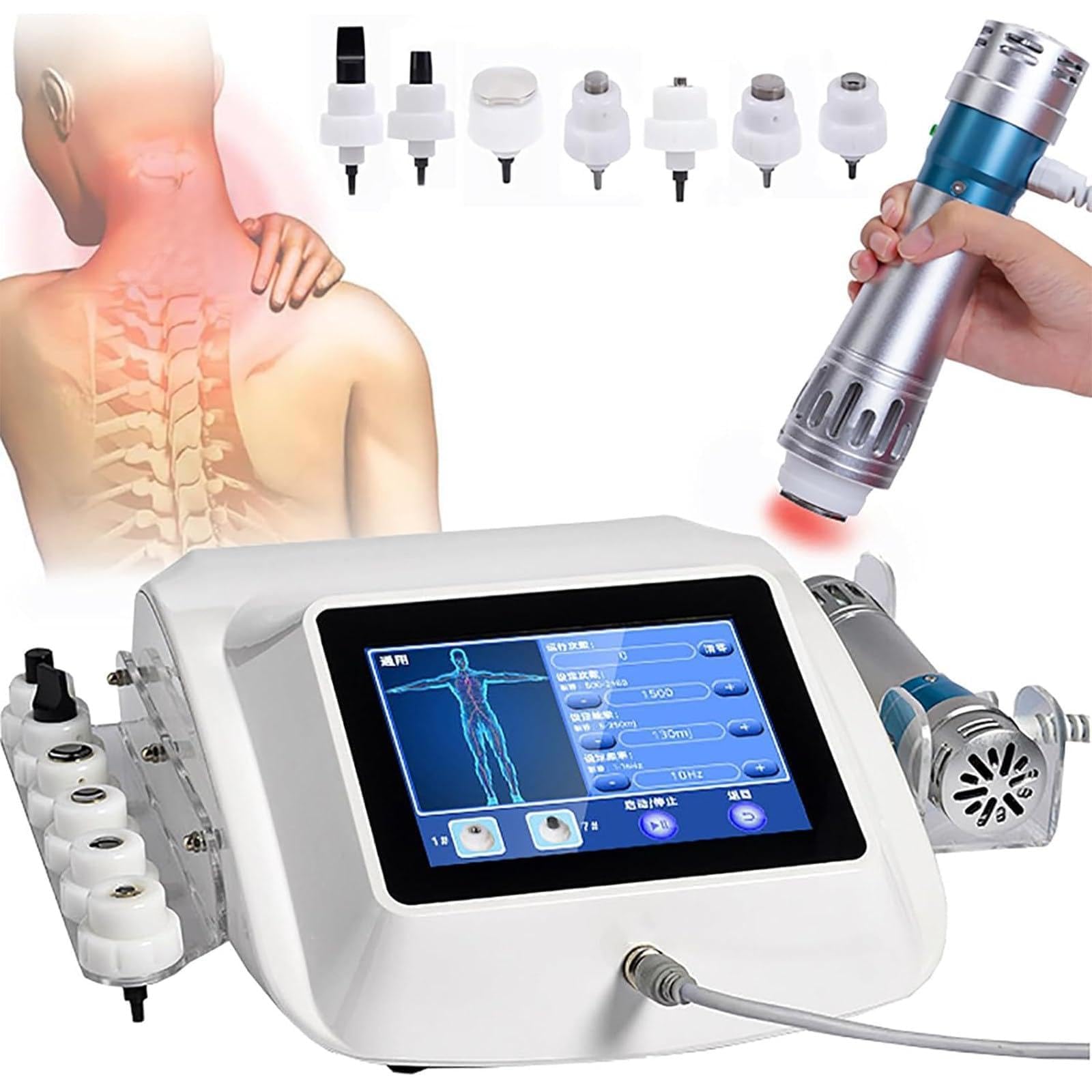 Instrumento De Fisioterapia Máquina Terapia Ondas Choque Extracorpóreas Masajeador Alivio Dolor Muscular,12 Modos,con 10 Cabezales Masaje Y Pantalla HD para Masaje Tejido Profundo