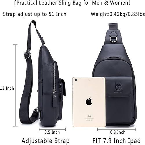 Miniatura 2 de BULLCAPTAIN Bolso cruzado de cuero para hombre, bolso bandolera de hombro, bolsas casuales para el pecho, para viajes, senderismo, mochilas