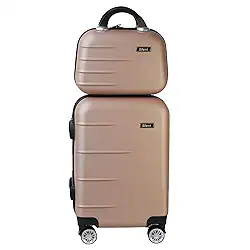 Kit Mala de Bordo Silent Ipanema + Frasqueira - Padrão ANAC | Rígida em ABS | 4 Rodas Duplas 360° | Cadeado Numérico Integrado | Leve e Resistente (Champagne)