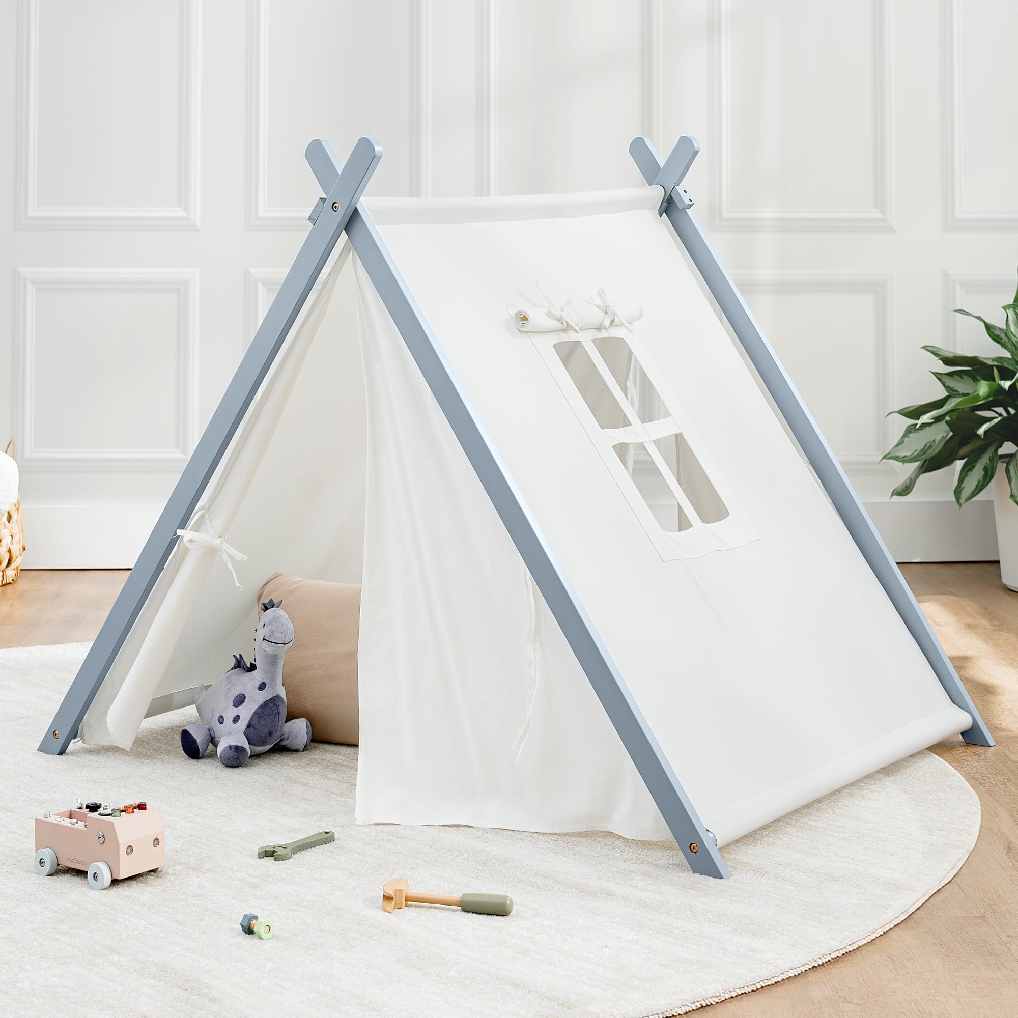 Comfy Cubs Kids Play Tent - Breathable Cotton Teepee for Imaginative Activity - Indoor Canvas Play Tent - Easy Setup, Safe Design, and Spacious Layout for Children - Pacific Blue