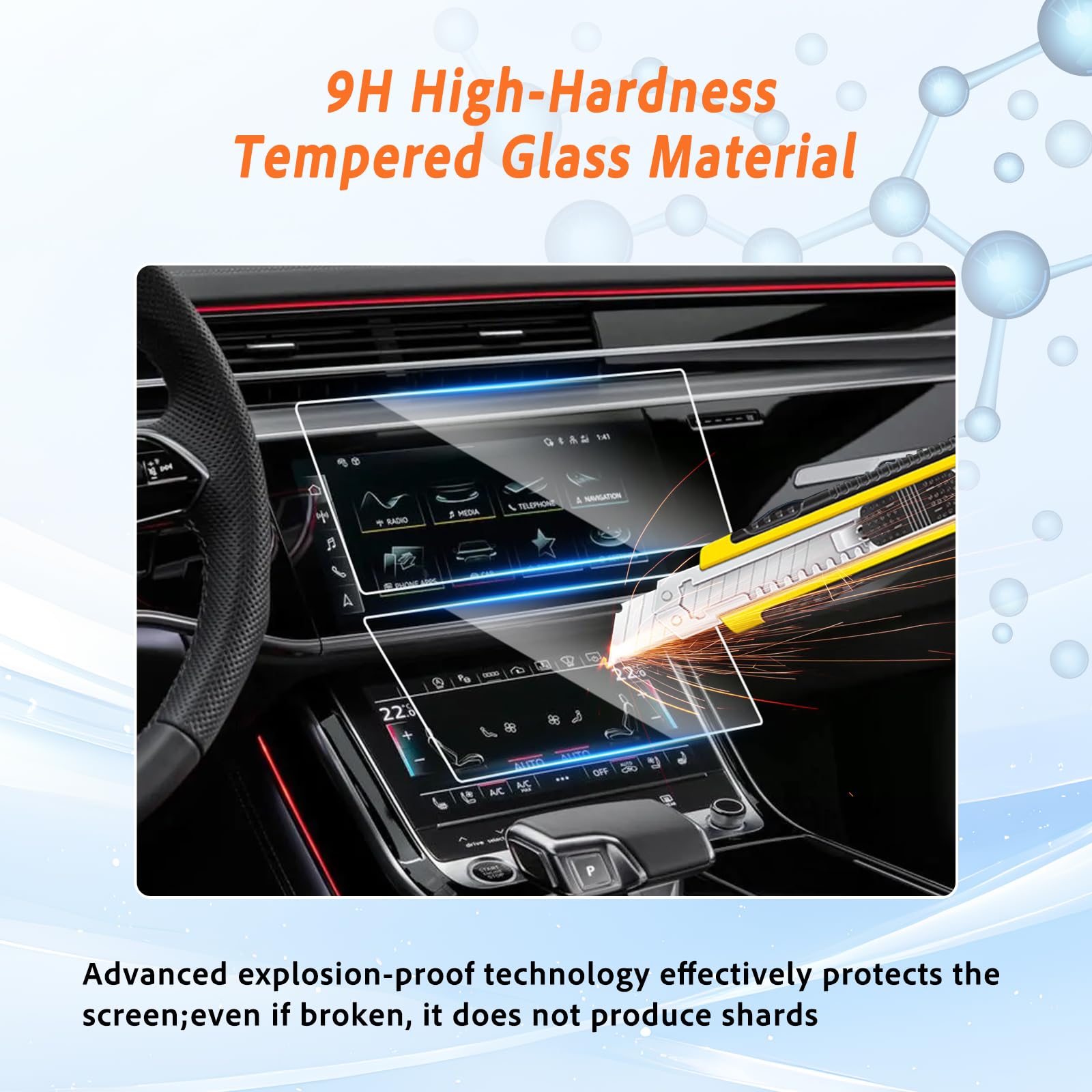 Displayschutzfolie Kompatibel mit Audi A6 C8 4K A7 4K8 2019-2024 Gehärtetes Glas Schutzfolie, 9H Anti-Kratzer Schutzfolie für Navigationsbildschirm, Dashboard-Bildschirm+Klimaanlagenfolie