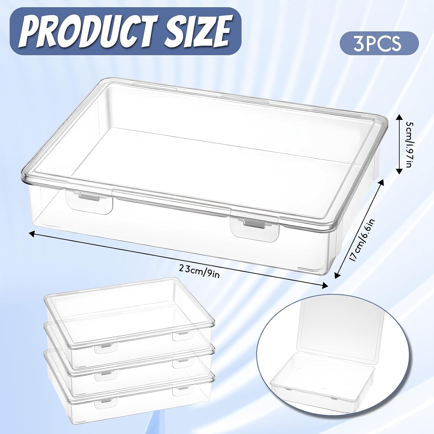 3PCS Clear Plastic Storage Box with Flap Lid, 9.06 X 6.69 Inch Stackable Multipurpose Craft Organizers for Puzzles, Pens, Rings, Needle and Thread Office and Craft Beads