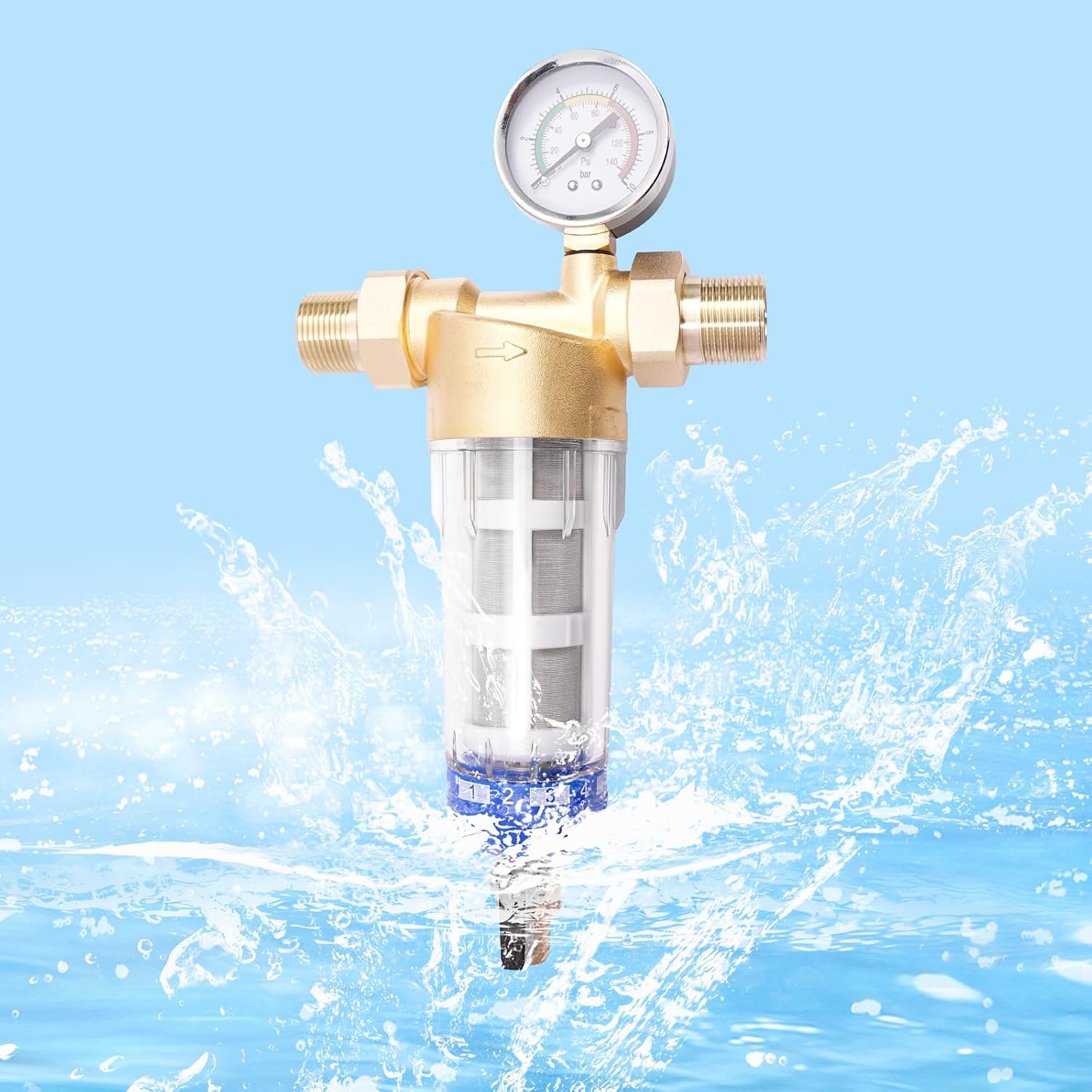 YIYIBYUS Spin Down Sediment Filters,3/4" Reusable Sediment Water Filter Spin Down Mesh System Hot Water Filter 50℃Water Filter Whole House Spin Down Pre-Filter Water Filter