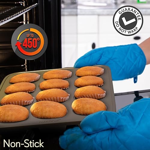 Miniatura 4 de NutriChef Sartenes antiadherentes de acero al carbono para magdalenas  Par de bandejas de galletas para cupcakes estilo sartén para hornear, moldes