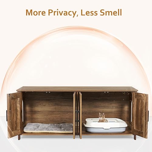 Miniatura 3 de Caja de arena para gatos para 2 gatos, muebles ocultos con habitación doble, muebles de madera para baño, casa para gatos, 47.2 pulgadas de largo x