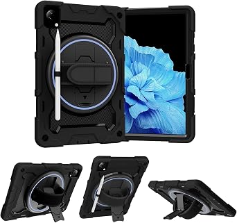for Oppo pad 211.6/Oneplus pad Shockproof Case,Heavy Duty Rugged 3 Layer Protective Case Cover W 360 Rotating Grip Bracket+Shoulder Strap,Black