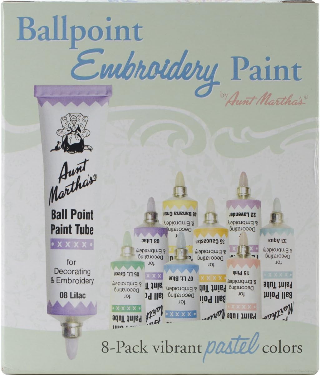 Aunt Martha's 888 Ballpoint 8-Pack Embroidery Paint, Pastel Colors