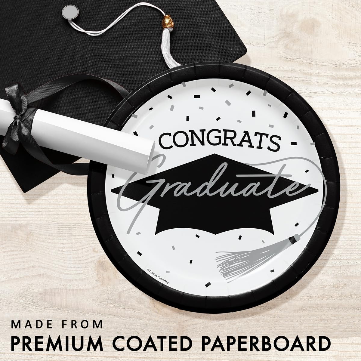 Trendware School Spirit White Graduation Dessert Plates, 54 Count