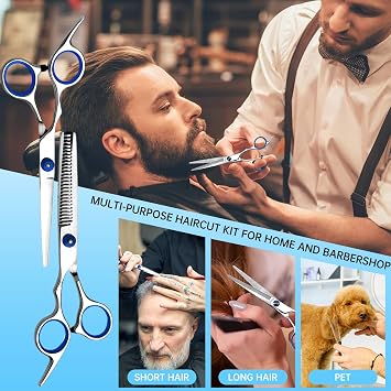 15PCS Professional Hairdressing Scissors Set with Protective Case,Stainless Steel Thinning Scissor Hairdressing,Sharp Barber Hair Cutting Scissors for Men & Women