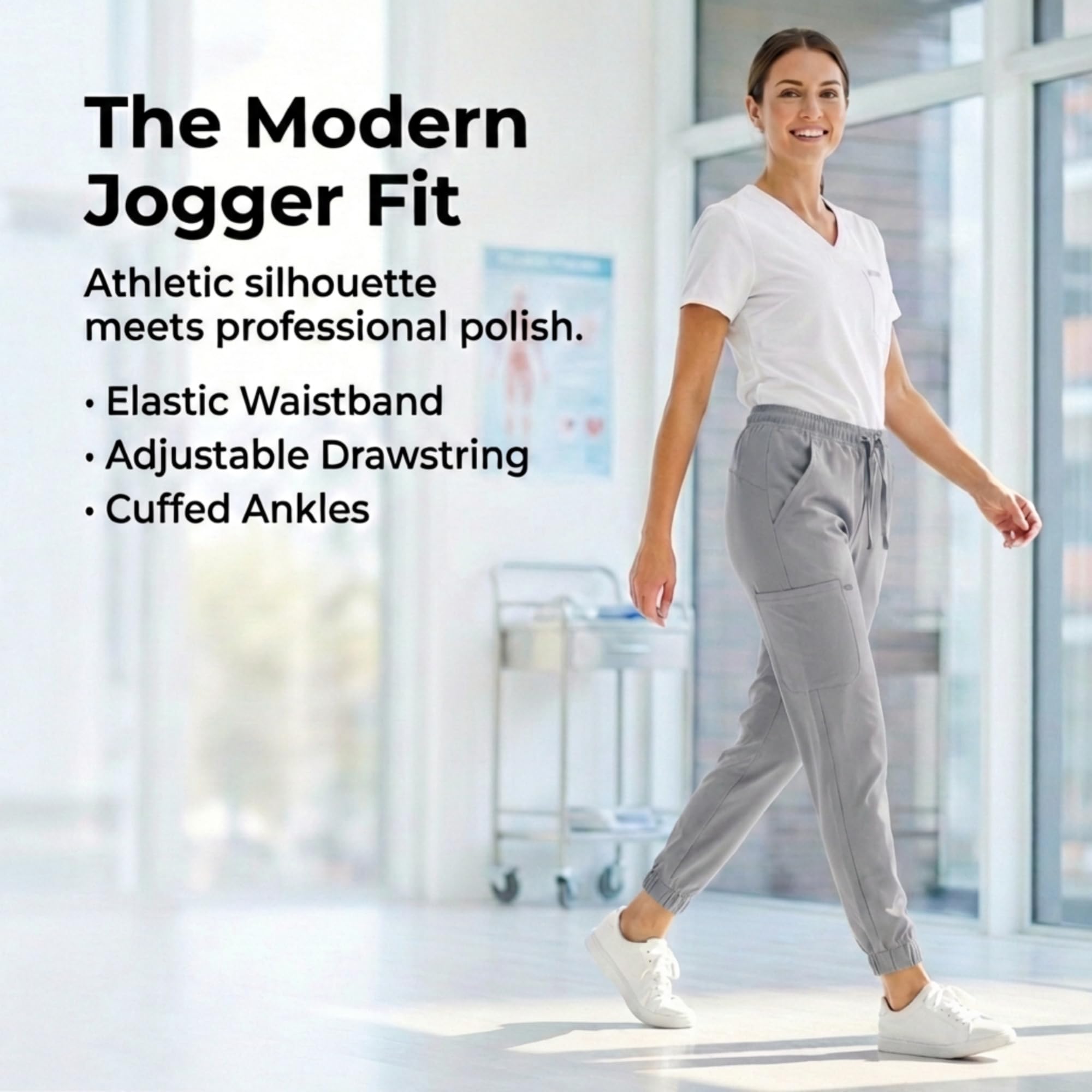 MediChic Pantalones deportivos para mujer, 4 bolsillos, elásticos en 4 direcciones, absorben la humedad, antiarrugas, cintura elástica