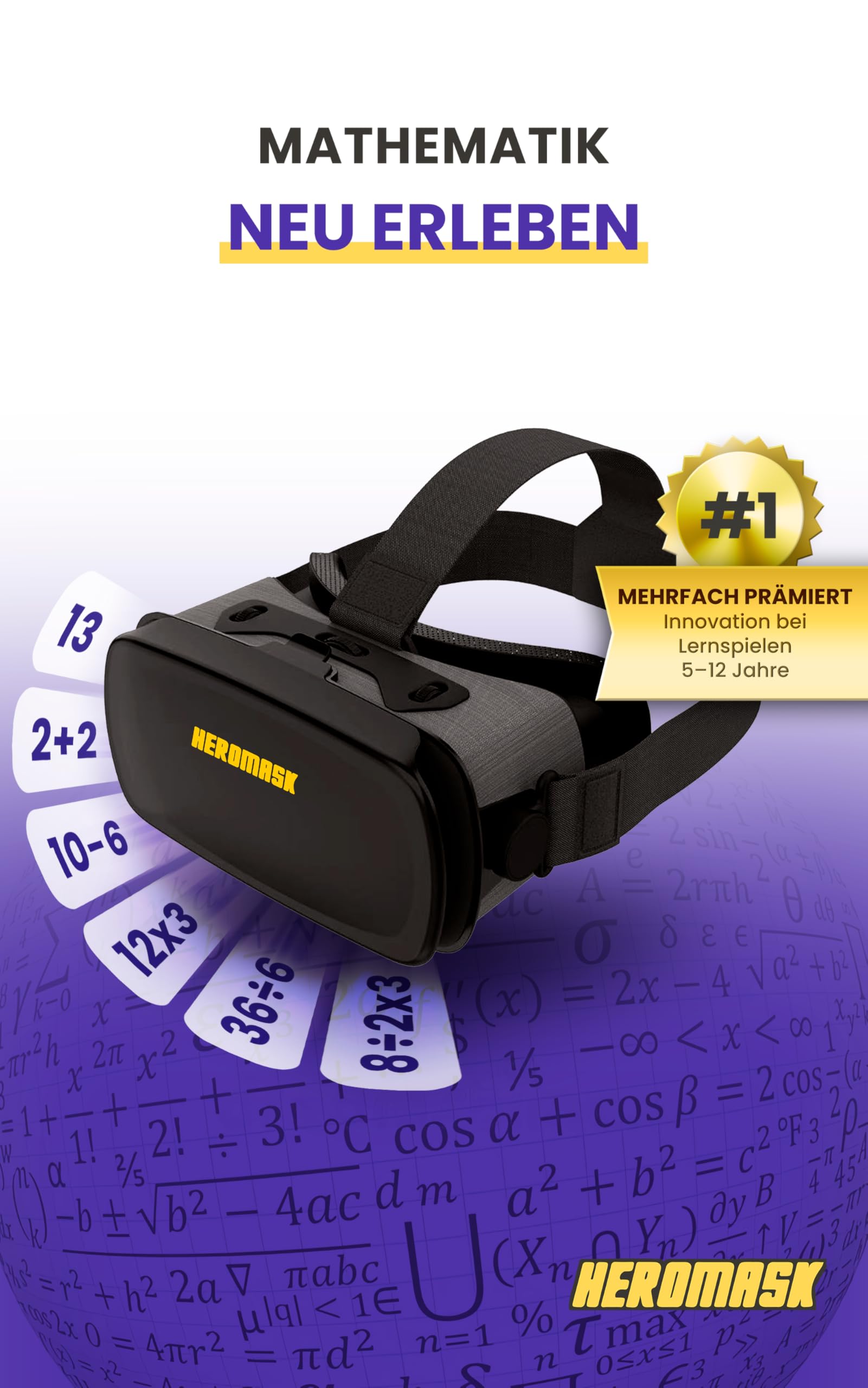 Heromask VR Brille Kinder Mathe-Spiele 5–12 Jahre Addition Multiplikation Einmaleins Kopfrechnen