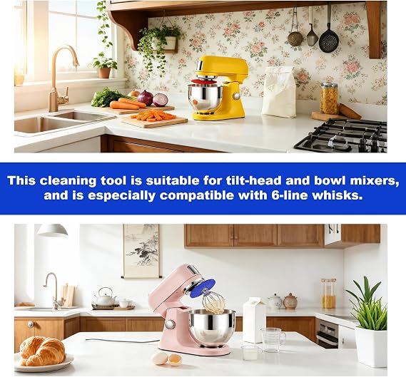 Stand Mixer Whisk Scraper, Anti-Splatter Silicone Baffle for 6-Wire Whisks, Mixing Bowl Wiper Attachment for Easy Cleaning, Multi-Purpose Kitchen Tool (Blue)