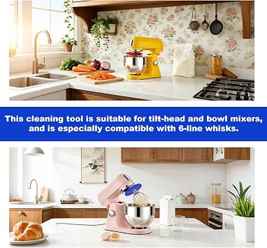 Stand Mixer Whisk Scraper, Anti-Splatter Silicone Baffle for 6-Wire Whisks, Mixing Bowl Wiper Attachment for Easy Cleaning, Multi-Purpose Kitchen Tool (Blue)