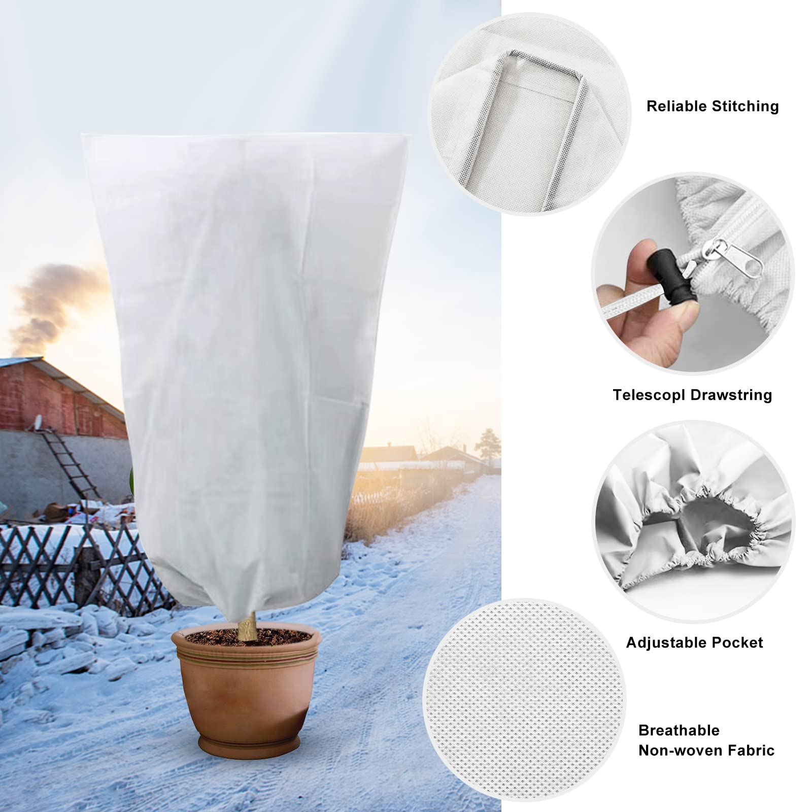 Housse De Protection Hivernale Pour Plantes - Tissu Non Tissé épais 50 G/m² - Rectangulaire 150x45x40 Cm - Anti-gel, UV - 8